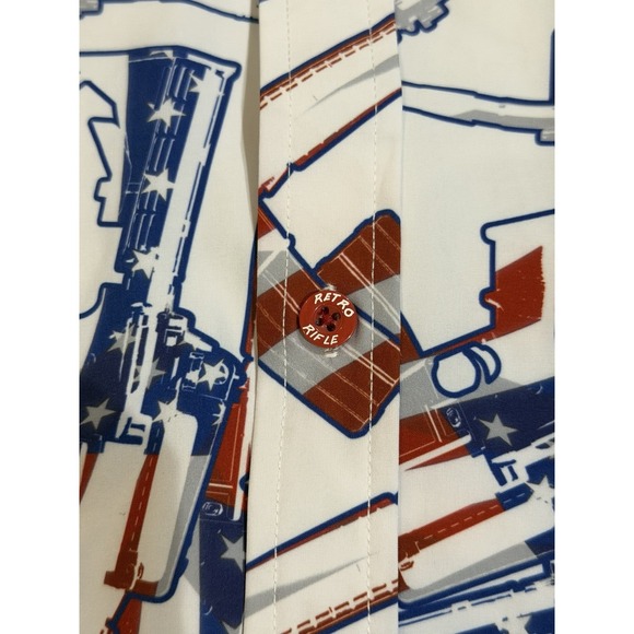 Retro Rifle Men 4XL THE 4TH Performance Short Sleeve Button Shirt Red White Blue - Picture 6 of 9